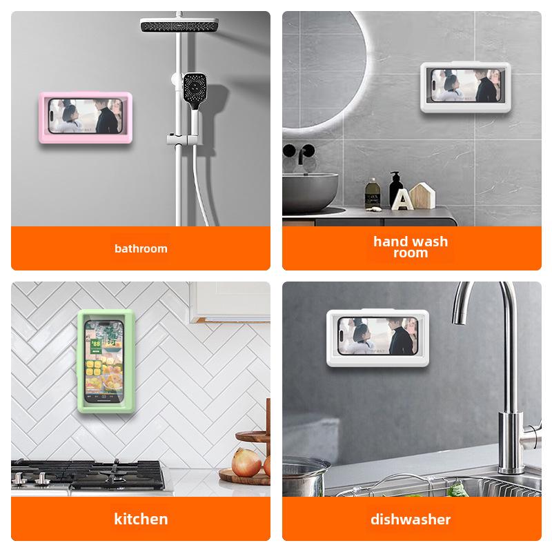 Waterproof Wall-Mounted Phone Holder with 360° Rotation & Touchscreen for Bathroom