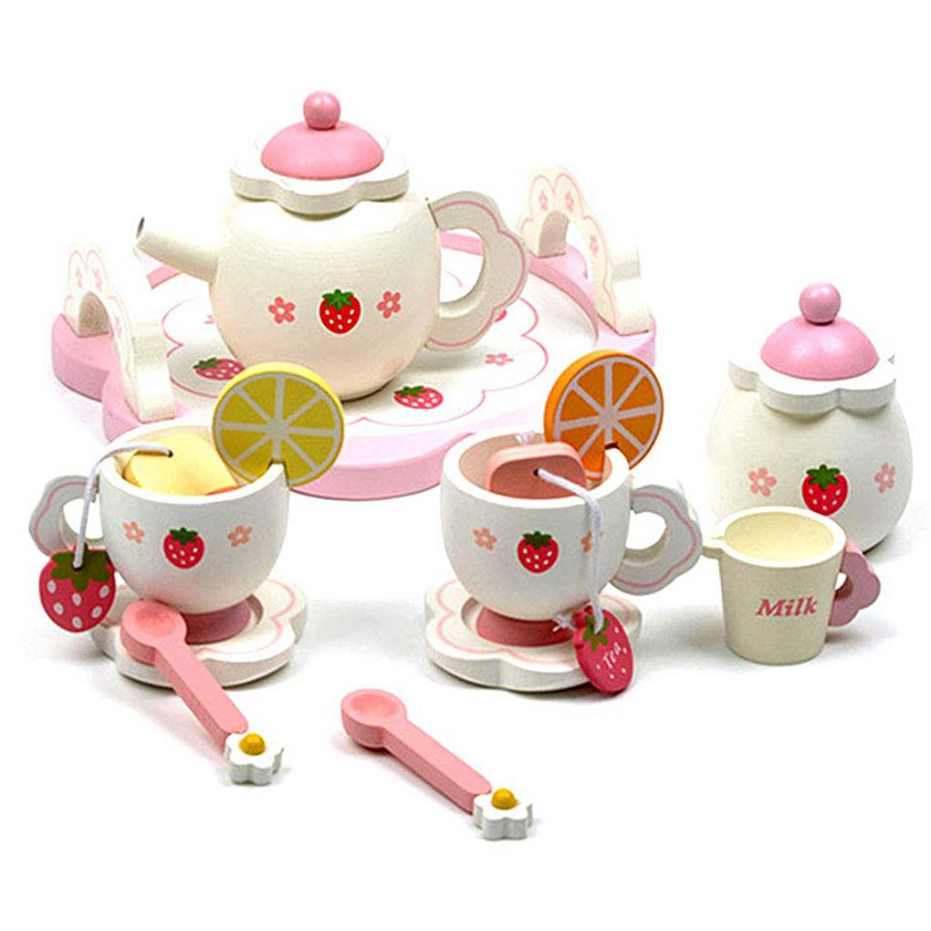 14 Pcs Wood Mini White Tea Set Toy Cup Kitchen Game Kindergarten Gift