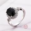 Genuine   Sterling Silver Stackable Ring Round Black CZ Crystal Finger Ring for Women Wedding Party Bague Bijoux