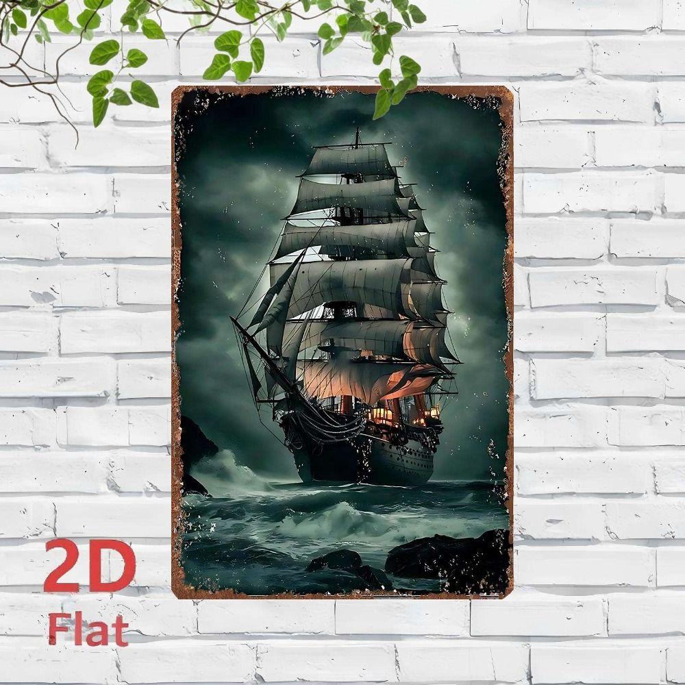 Vintage Nautical Metal Wall Art, Old Sailing Ship Pirate Decor, Home Wall Decor