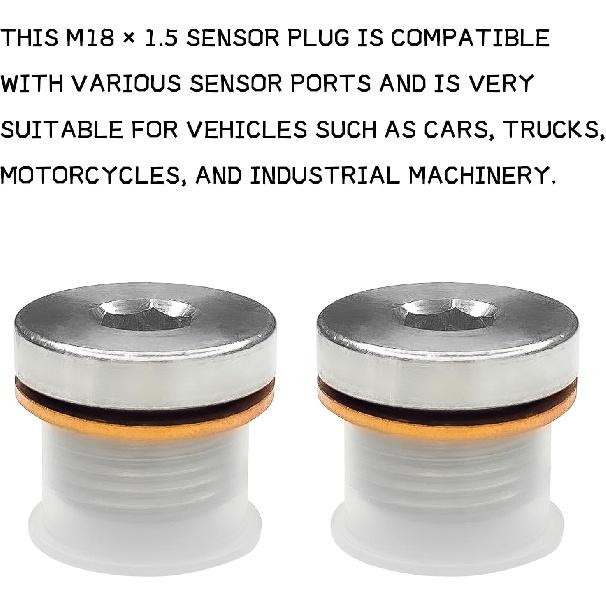 2 PCS M18×1.5 Sensor Plug Inner Hex Head with Copper O-Ring Spacer, Standard Stainless Steel Inner Hex Head Pipe Fitting Plug for Car Truck SUV and