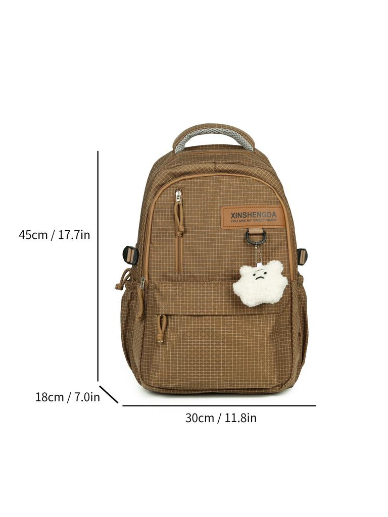 School Bag for Middle and High School Students, Large-capacity Leisure Travel Backpack, Campus Backpack for Women, Korean Style INS Minimalist Plaid