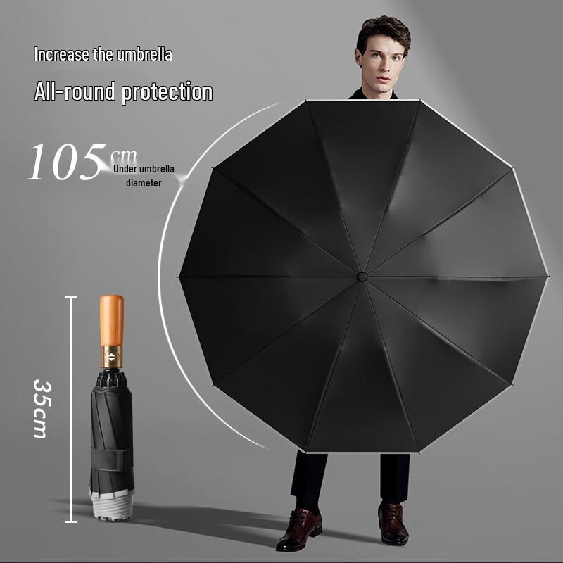 Xuqing 10-Rib Automatic Reverse Black-Coated Sun/Rain Umbrella