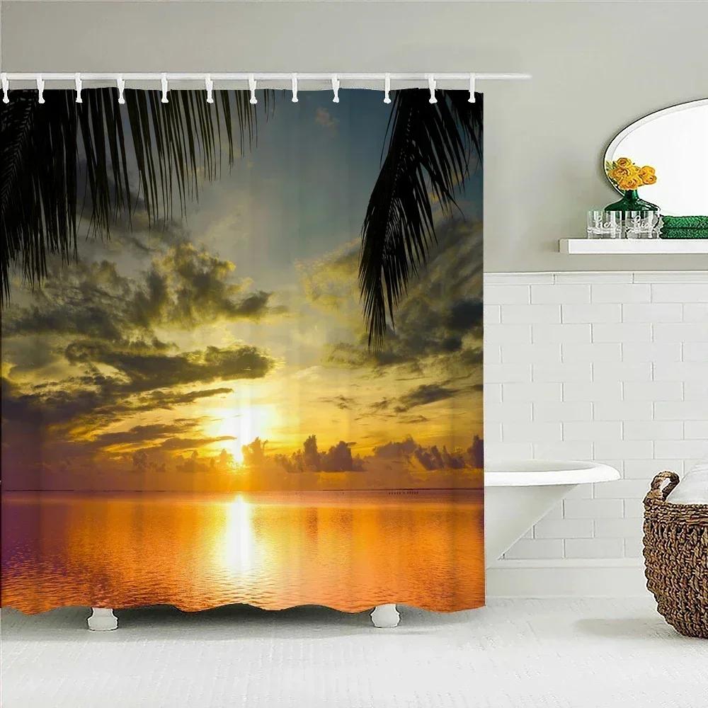 

Seaside Scenery 3D Printed Polyester Shower Curtain Wooden Bridge Nature Fabric Waterproof Bathroom Curtain For Bathtub 180X180 W60H190(CM)-1 Pcs