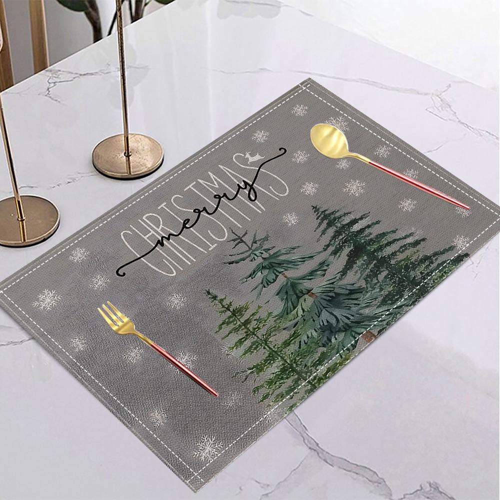 4/6/8PCS Christmas Tree Placemats Linen Non Slip Table Mats Rectangular Non Slip Dining Table for Kitchen Home Decor Essentials
