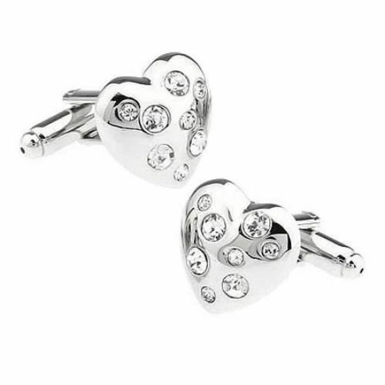 Cufflink Specialty Store CUFF Silver Heart Crystal Cufflinks Cufflinks Cufflinks N00193