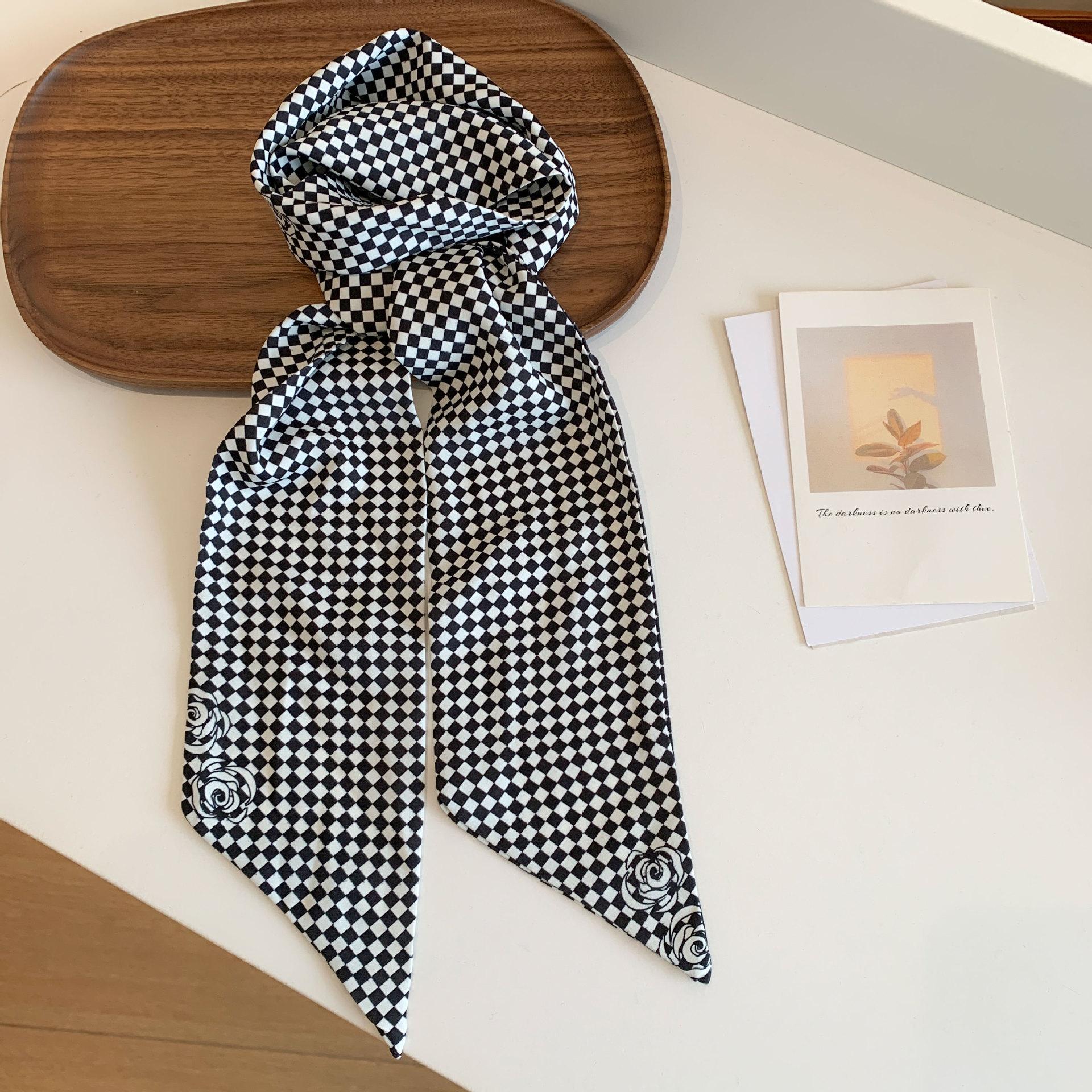 French retro plaid slender silk scarf women s 2025 spring new high-end fashion scarf headband belt belt matching