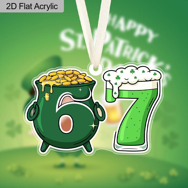 St. Patrick's Day Acrylic Hanging Ornament - Money Pot & Beer Pattern, 67 Unique Pendants/Drops/Finials, Ideal Festival Gift for Friends & Family