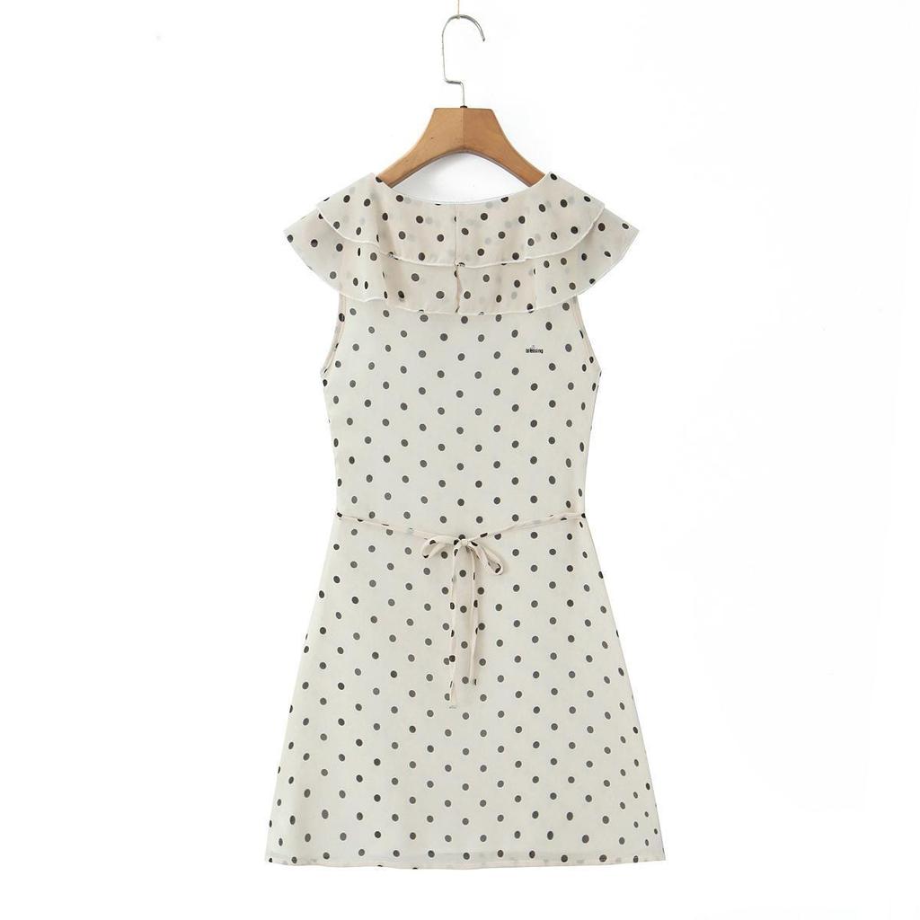 2026 Chic Polka Dot Ruffle Chiffon V-Neck Mini Dress