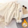 Boys and Girls Baby Plus Velvet Pants, Children's Sports Pants, Autumn and Winter Thick Casual Pants, Warm Outer Wear Trousers