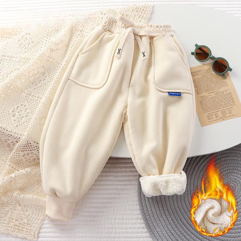 Boys and Girls Baby Plus Velvet Pants, Children's Sports Pants, Autumn and Winter Thick Casual Pants, Warm Outer Wear Trousers