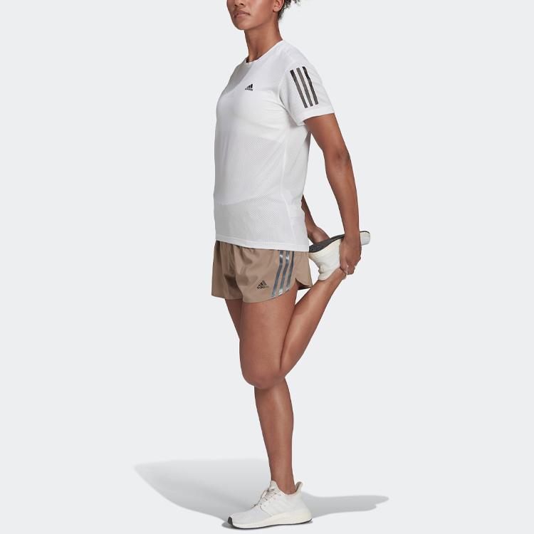 Adidas Own The Run Cooler Tee With Three-Stripe Logo Print Women Tops White HB9375