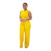 TW685 Women's Summer Fashion Casual Two-Piece Set: High-Elastic Knit Ribbed Wide-Leg Pants