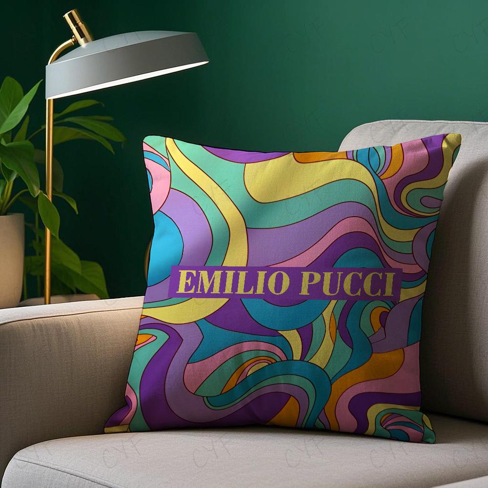 Short Plush Material Pillowcasee-Emilio Pucci Pillow Case Anti-Dustmite Pillowcase Invisible Zipper Silky Short Plush Sofa Cushi