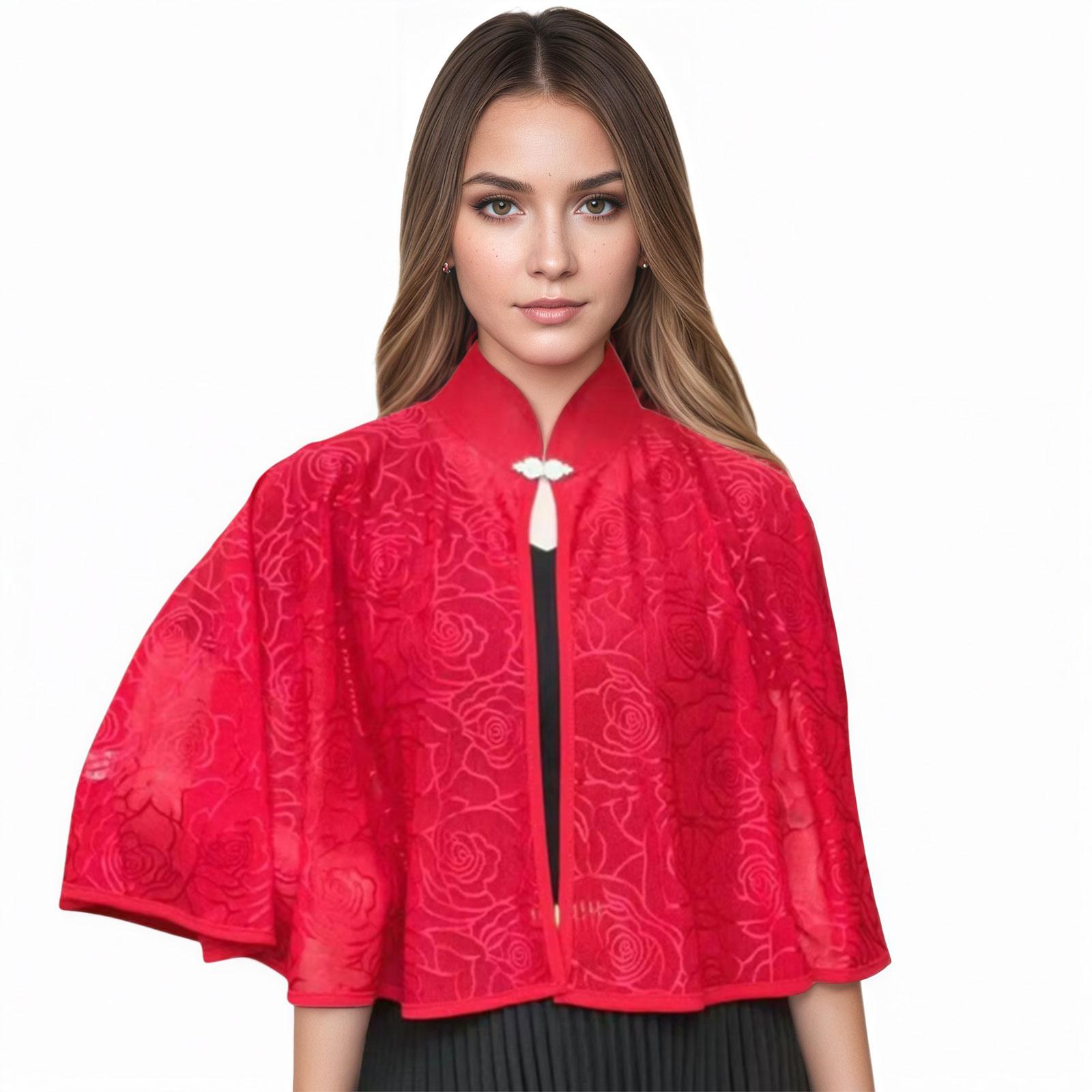 Elegant Shawl Lady Qipao Wrap Shrug Scarf Handmade Dress Accessories for Women Costume Theme Party красный