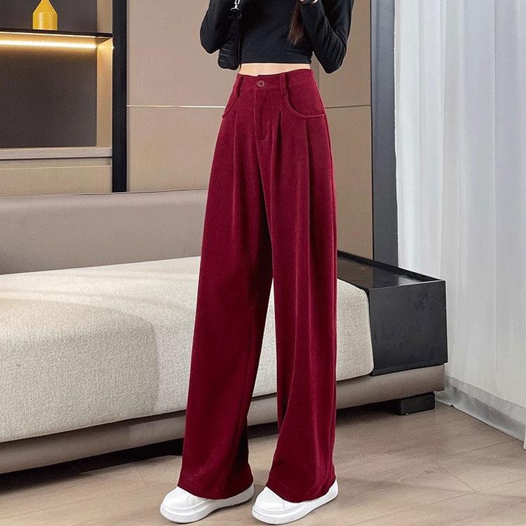 New Retro Suit Pants In Autumn and Winter, High Waist Narrow Version Wide-leg Pants Straight-leg Casual Pants Thick Floor Pants for Women