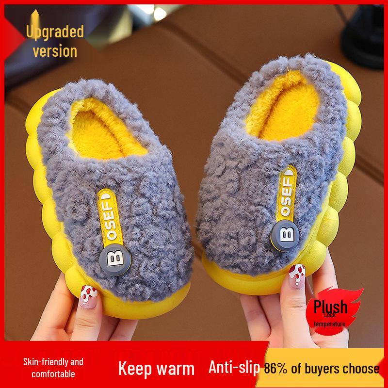 Children's Furry Cotton Slippers for Boys & Girls - Cozy Indoor Shoes for Baby & Parent, Ideal for Autumn & Winter.