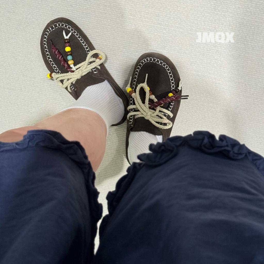 New lanyard beaded slippers baotou half drag autumn thick bottom one pedal casual lazy woman