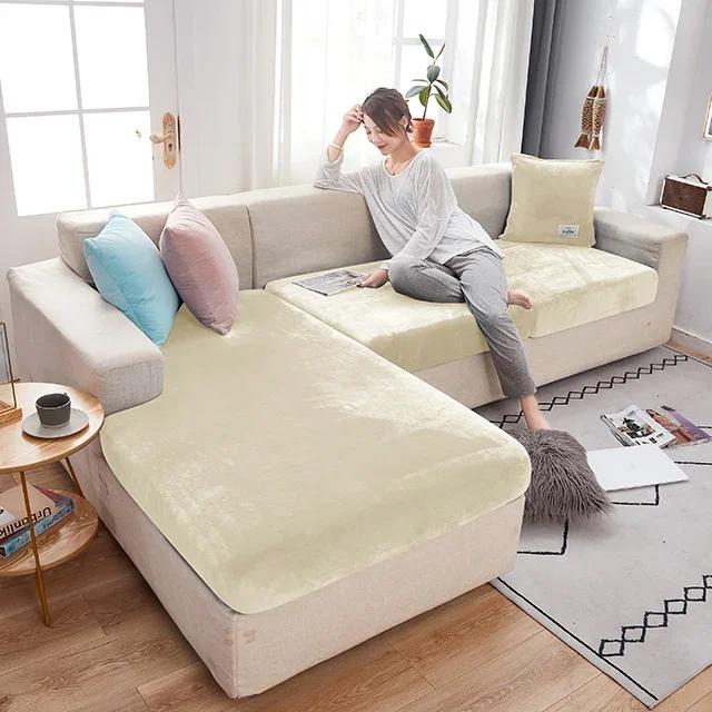 Elastisk fløyelssofa Seteputetrekk for stue Pute Sjeselong Luksus Hjørne L-form Møbelsofa Sliptrekk