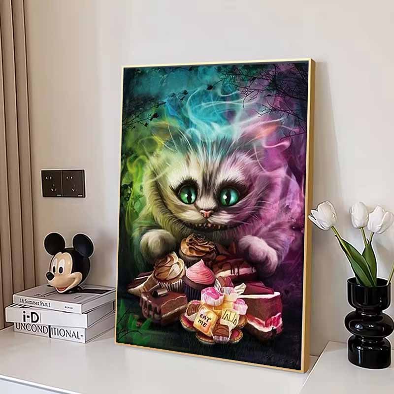 Disney Diamond Painting Alice In Wonderland Cheshire Cat Themed Art Illustration 5D Cross Stitch Hanging Print 5D PuzzleMosaicEmbroideryHomeDecoration