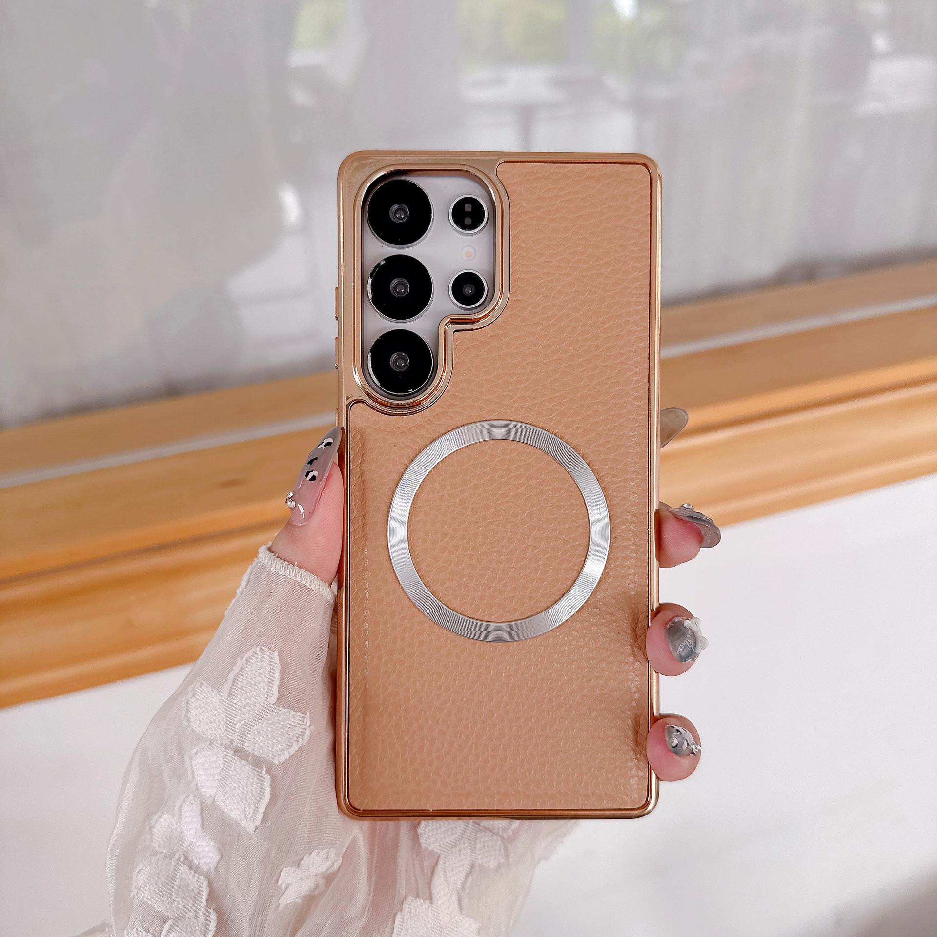 

Magnetic Lychee Leather Pattern for Samsung S25ultra Mobile Phone Case Electroplating S24 Two-in-one Protective Cover S24 FE