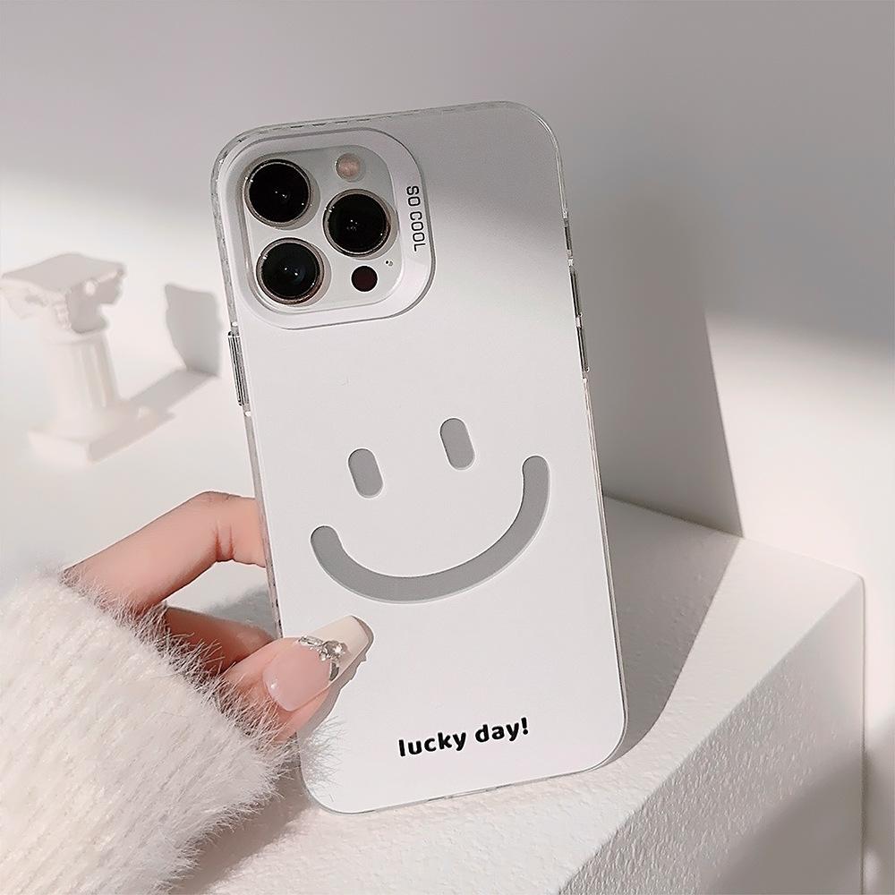 Electroplated Smiley Face iPhone 16 Case Suitable for 14 Pro Max, 12, Apple 13, Simple Korean Style, 17 Shockproof, 14 Hard