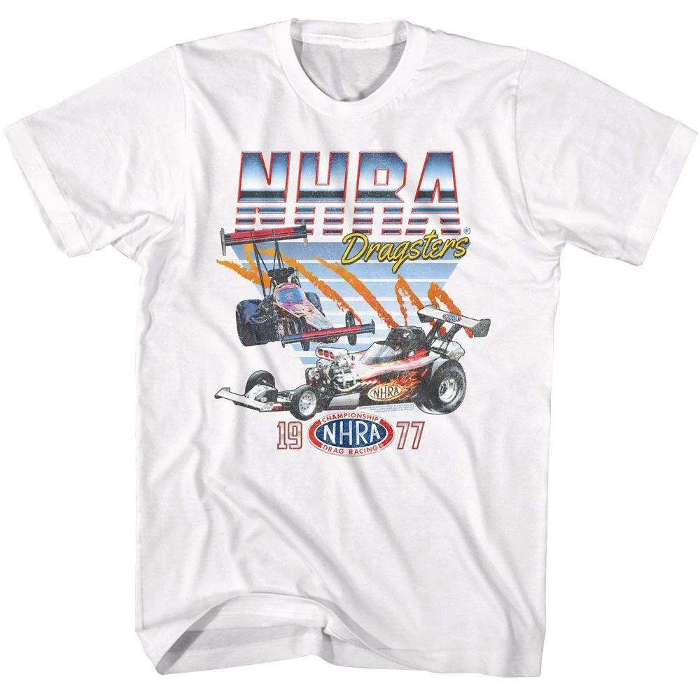 NHRA - Быстрые Дрэгстеры - Американская Классика - Однотонная Белая Футболка с коротким рукавом 150