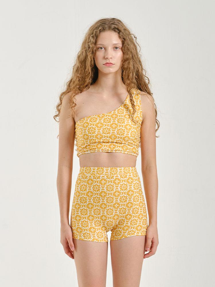 Painbei One Shoulder Crop Top, Geo Yellow