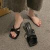 Fashion French High-heeled Niche Slippers for Women's Summer New All-match Outward Wear Square-toe Open-toe Cool Mop