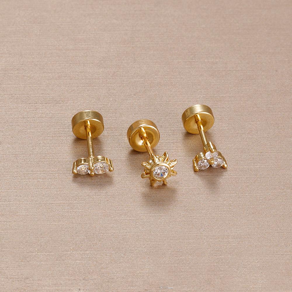 3PCS Simple Fashion Blue Flower Drop Earrings Set For Women Girl 18K Gold-Plated Zirconia Star Sun Stud Earring Piercing Jewelry