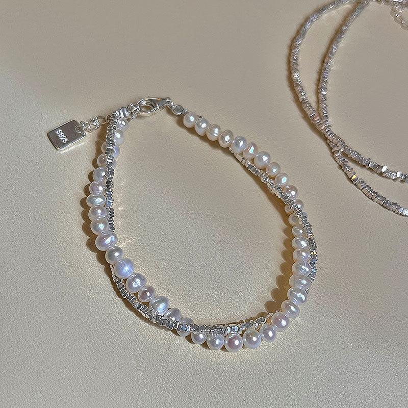 PANJBJ 925 Sterling Silver Double Layer Pearl Bracelet for Women Girl Design Bead Korean Sweet Jewelry Dropshipping