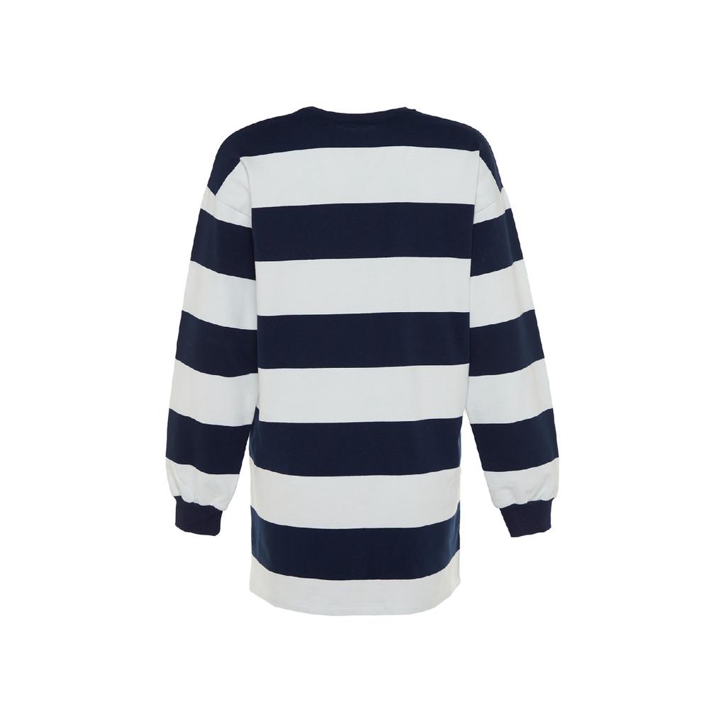 Navy Blue Striped Printed Knitted Tunic Tctss23uk00041