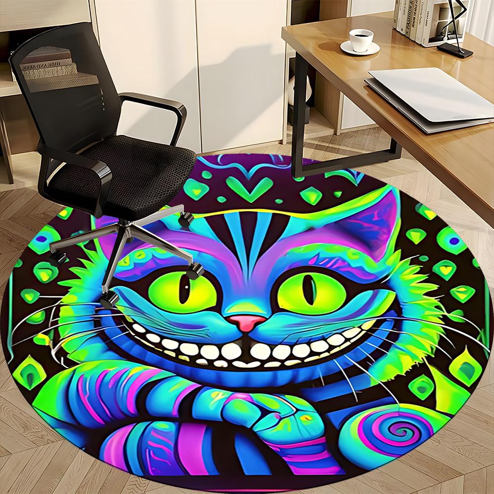 1pc Psychedelic Cat Office Round Area Rug, Indoor Mat Suitable For Office, Under Office Chairs Bedroom Living Room Home Decor, Room Deco, 061