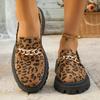 Women's Leopard Chunky Loafers with Chain Decor Slip On Platform Casual Shoes Woman 2025 Autumn Fashion Non Slip Flats Plus Size