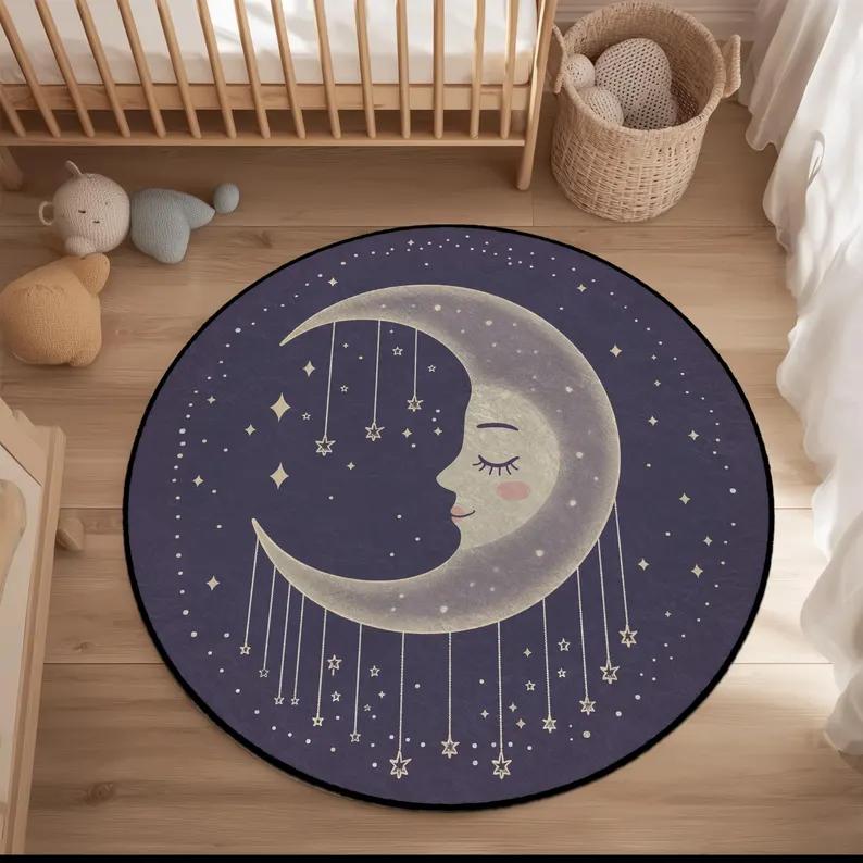 

Celestial Sun Round Mat Gothic Sun Stars Carpet Punk Rock Goth Mat Halloween Round Mat,Witch Room Round Mat Starry Sky Round Rug 80cm x 80cm