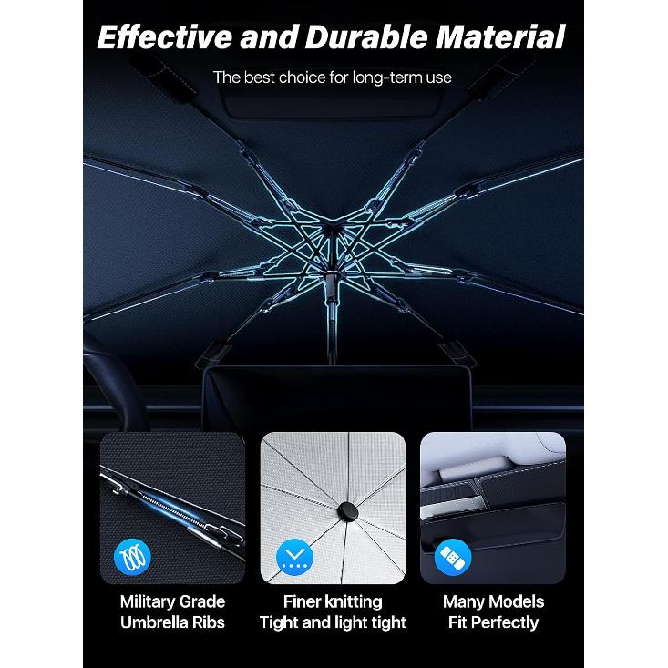 Car Windshield Sun Shade Umbrella - [Silver Heat Shield & UV Reflective] Protector For Cars, Universal Fit Medium (56"X31") | 25°F Cooler, Friendly