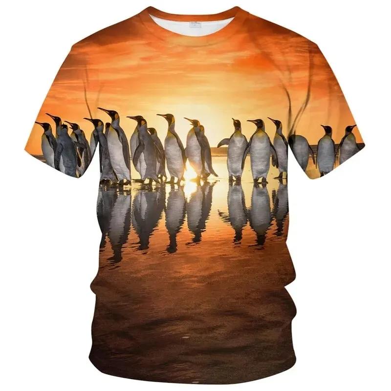 Summer New Penguin Pattern Men's T-shirt Fun Element Round Neck Extra Large Comfortable Short sleeved Top