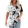 Women's Fashionable Casual Short Sleeve Button Floral Print Round Neck Pullover Top