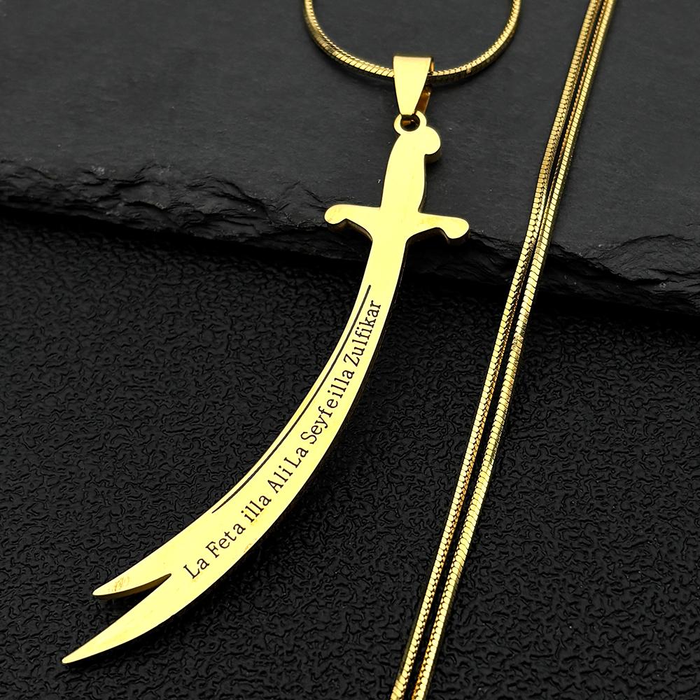 Collana Ciondolo Spada Ali Zulfiqar Araba per Donne Uomini Acciaio Inossidabile Allah Musulmano Inscriptions Islamiche Catena Corano Gioielli
