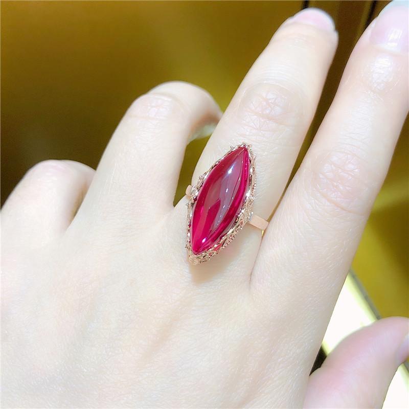 Russian Purple Gold Ruby Horse Eye Ring Korean Version Rose Gold Plated Olive Open Design Ring