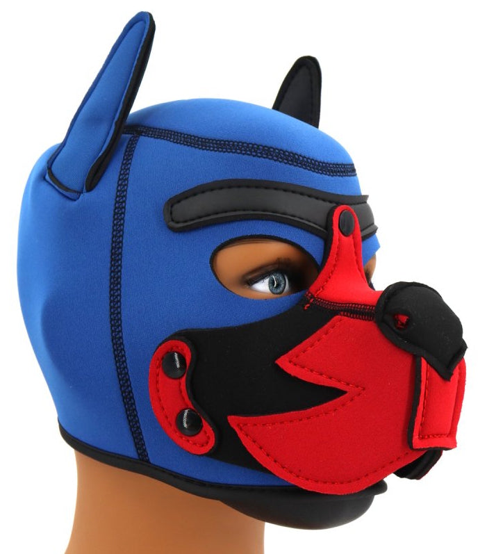 Cagoule Puppy Fox Néoprène Bleu-Rouge - Kinky Puppy - Puppy Play, Dildos Queue