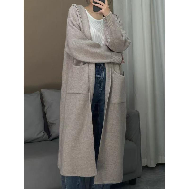 Damski długi rękaw dzianinowy kardigan luźny sweter płaszcze casualowe odzież jesienno-zimowa nowa moda