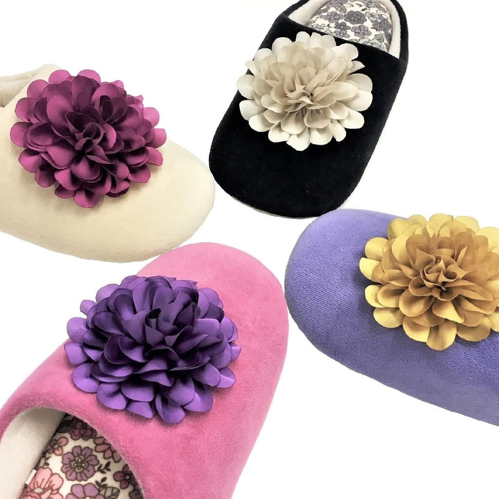 Senko Charlotte Floral Motif Memory Foam 63192 S.D.S Slippers, Approx. 24cm, Black, Sole,