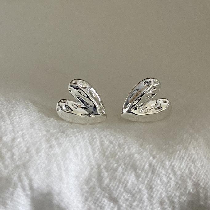 

Серьги-гвоздики из стерлингового серебра S925 с текстурой в виде милого любящего сердца, необычный дизайн в стиле Ins, серьги-гвоздики из серебра особой формы 925