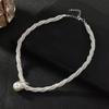 Women's Multi-layer Fried Dough Twists Collar Bone Winding Pearl Cross Short Necklace