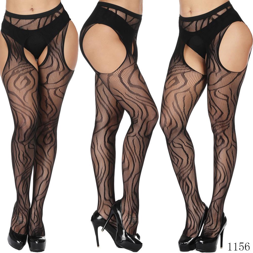 Sexy Elastic Fishnet Stockings with Garter Belt - Women's Open Crotch Fine Mesh Anti-Slip