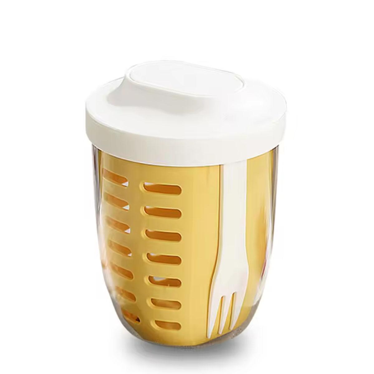 

1pc-650ml Ins Outdoor Picnic Fruit Salad Cup with Fork Double Layered Drainage Portable Breakfast Juice Cup Multi Functional жёлтый