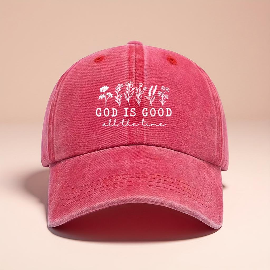 1pc Womens Floral  God Is Good Print Adjustable Snapback Baseball Cap  Lightweight Breathable Vintage Washed Brim