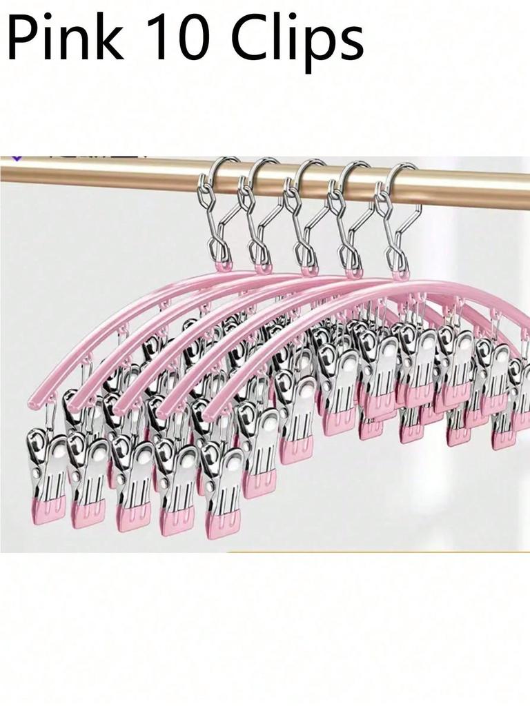 Clothes Hanger, Hanging Rack Space-Saving Curved Hanger For Yoga Pants And Leggings - Closet Organizer With 10 Clips