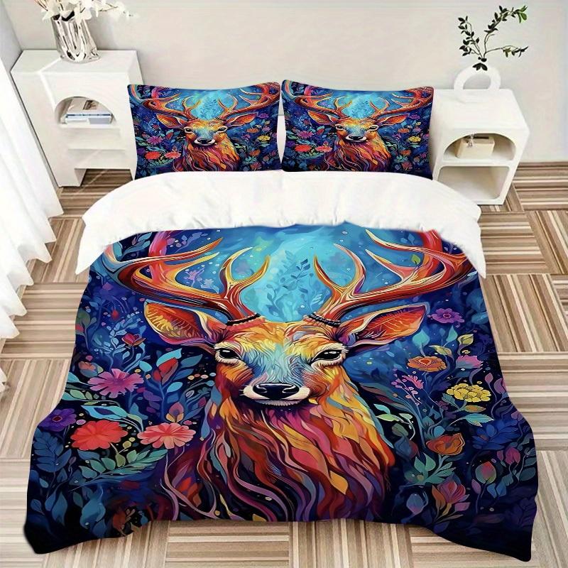 3pcs Deer Fantasy Bedding Cover Set, Fashion Classic Popular Print Bedding Set, Soft Comfortable, All - Season Use, For Bedroom112